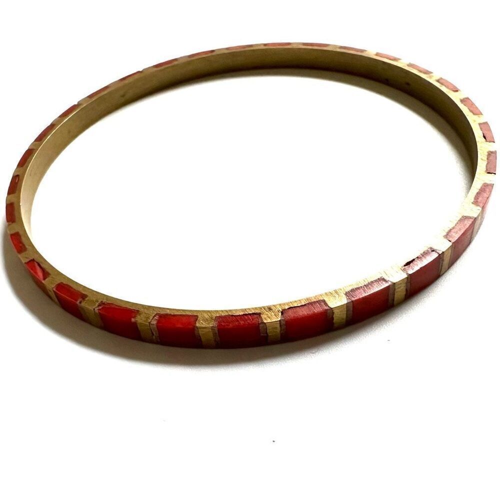 Red and gold tone vintage bangle bracelet - Picture 2 of 7